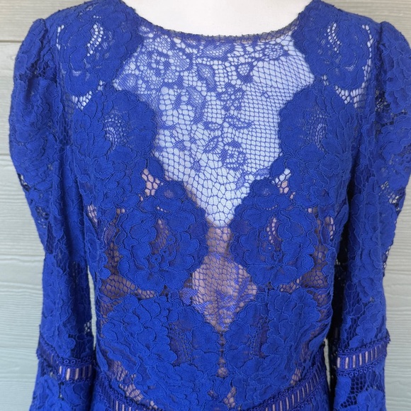 Tadashi Shoji Royal Blue Lace Bell Sleeve Dress - Picture 3 of 12